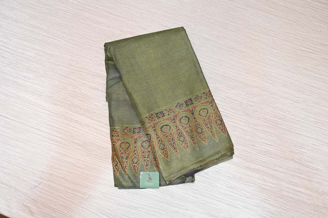 Olive Green with Traditional Border Pure Tussar Saree – DDA009