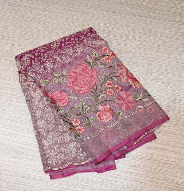 Berry Pink Floral Fancy Saree