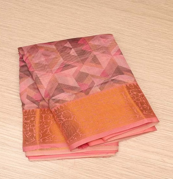 Blush Peach Chanderi Cotton Saree