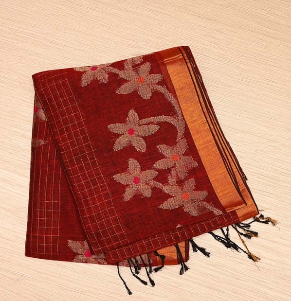 Brick Maroon Linen Saree