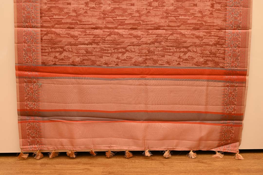 Peach Brown Chanderi Cotton Saree-DDA049