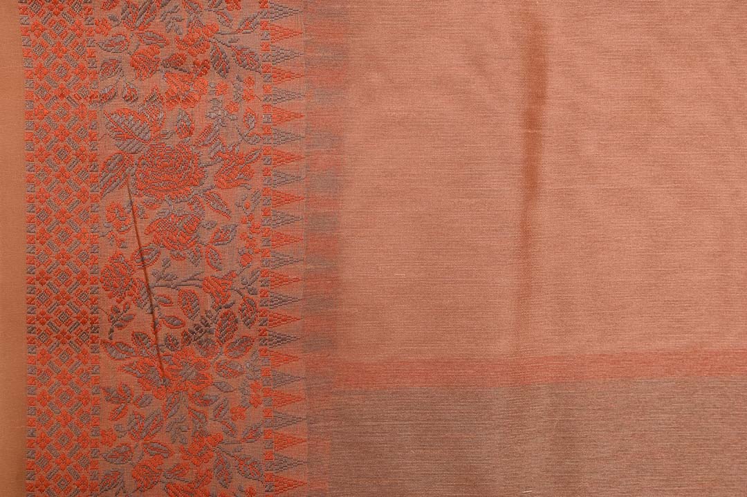 Peach Brown Chanderi Cotton Saree-DDA049