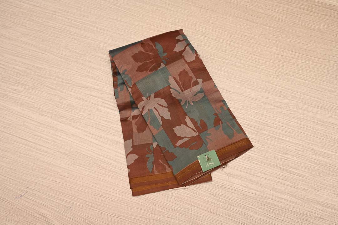 Rust Brown Chanderi Cotton Saree- DDA047