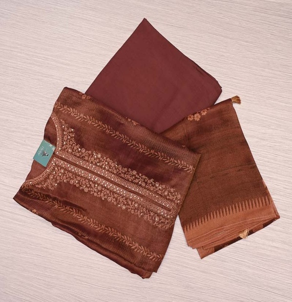 Chocolate Brown Tissue  Salwar Material
