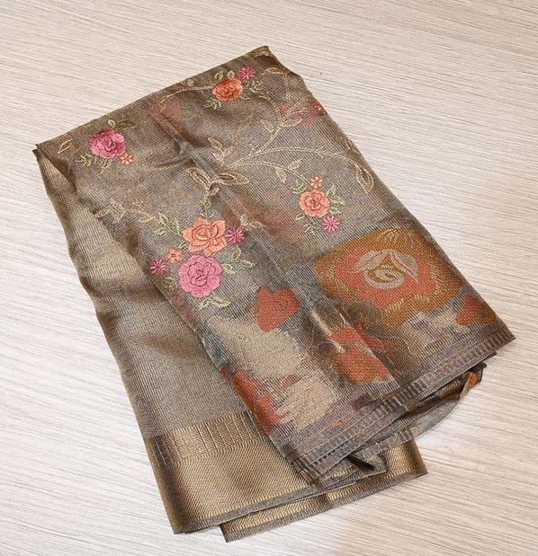 Coffee Brown Floral Fancy Saree