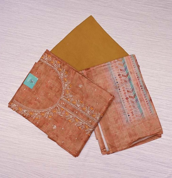 Copper Semi Tissue Tussar Salwar Material
