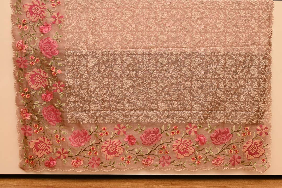 Mocha Brown with Rose Floral Fancy Saree – DDA020