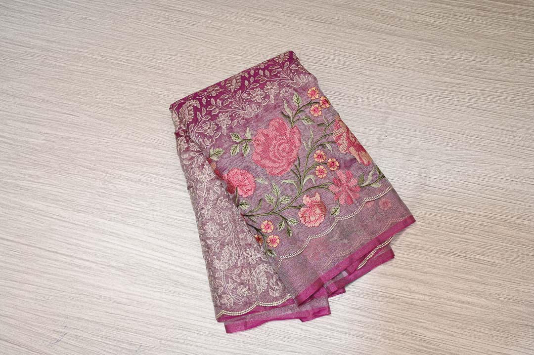 Berry Pink with Rose Floral Fancy Saree – DDA021