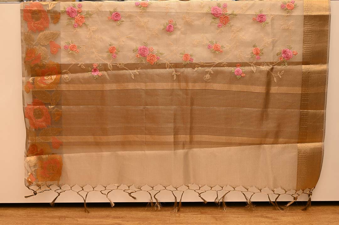 Coffee Brown with Dusty Rose Floral Fancy Saree – DDA022