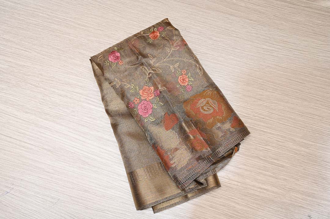 Coffee Brown with Dusty Rose Floral Fancy Saree – DDA022