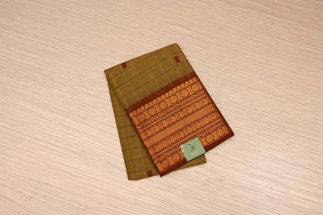 Mustard Green Pure Chettinad Cotton Saree-DDA056