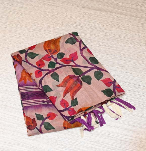 Ivory Floral Pure Cotton Saree