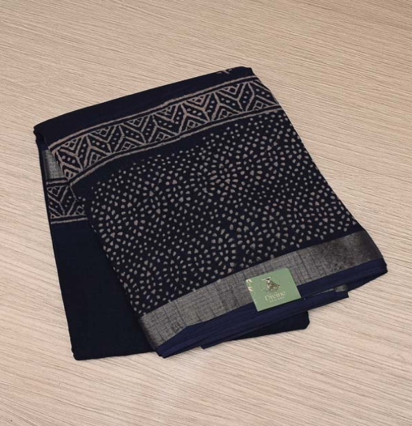 Jet Black Linen Saree