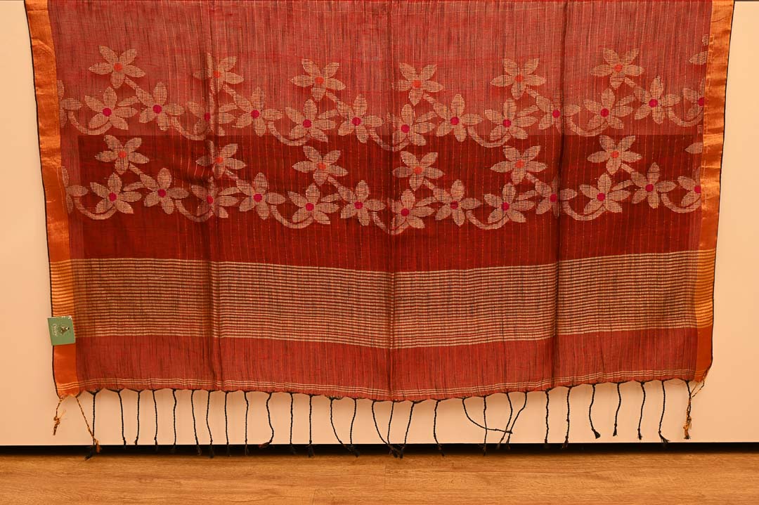 Brick Maroon Linen Saree-DDA042