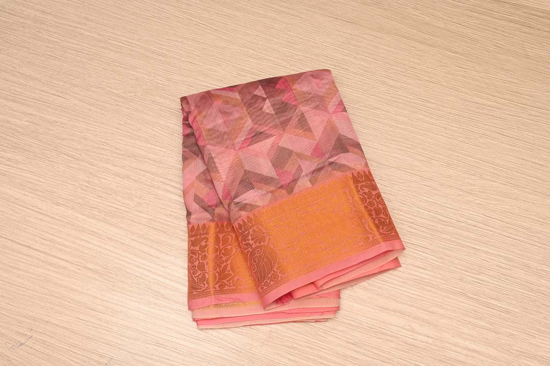 Blush Peach Chanderi Cotton Saree-DDA050