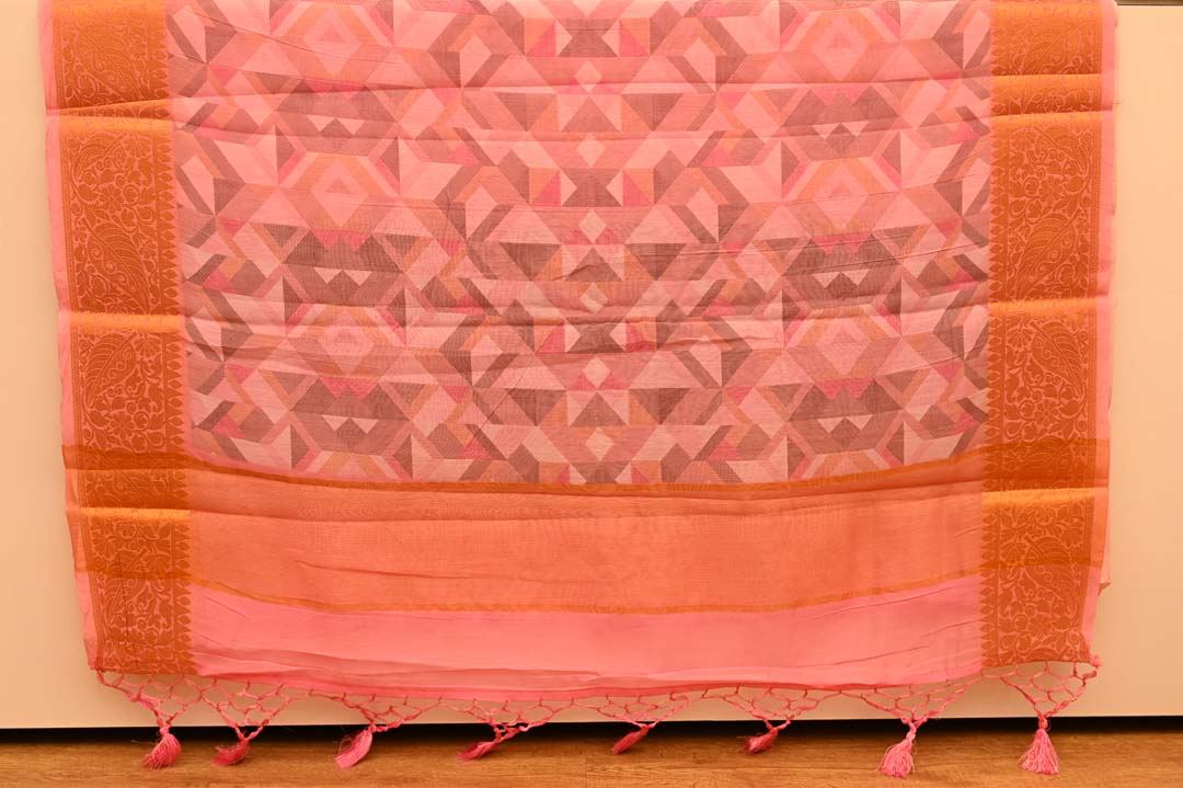 Blush Peach Chanderi Cotton Saree-DDA050