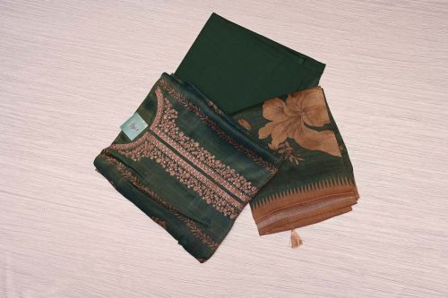 Dark Green & Antique Gold Tissue Salwar Materia-DDA068