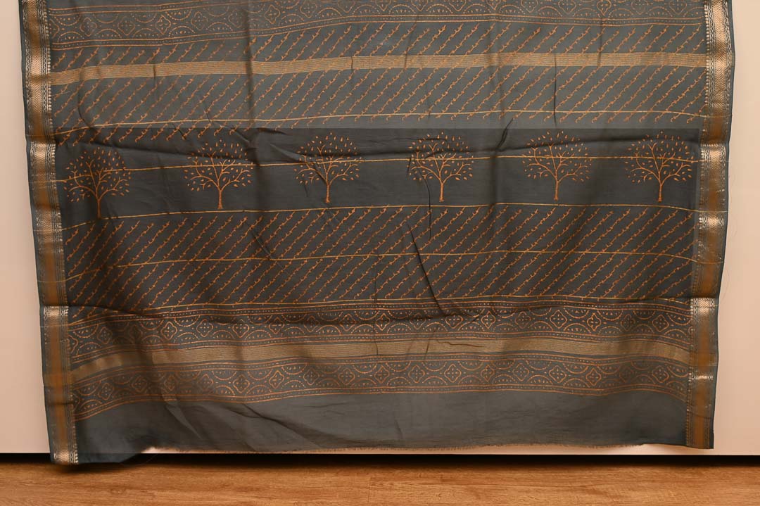 Charcoal Brown Maheshwari Art Silk Saree-DDA038
