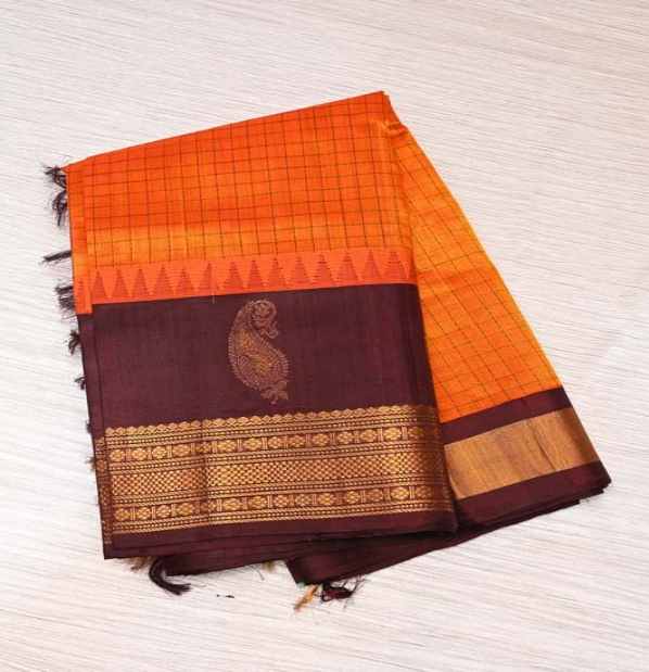 Mambalam Orange Silk Cotton Saree