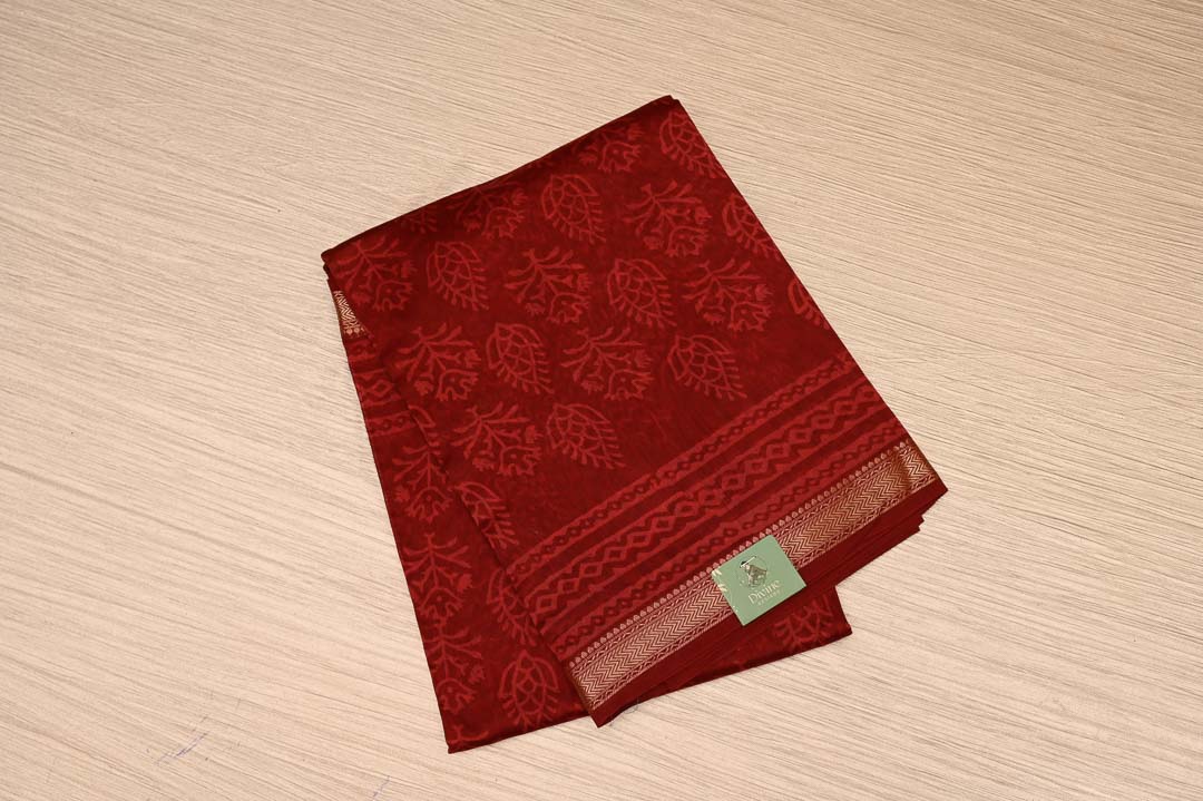 Crimson Red Maheshwari Art Silk Saree-DDA034