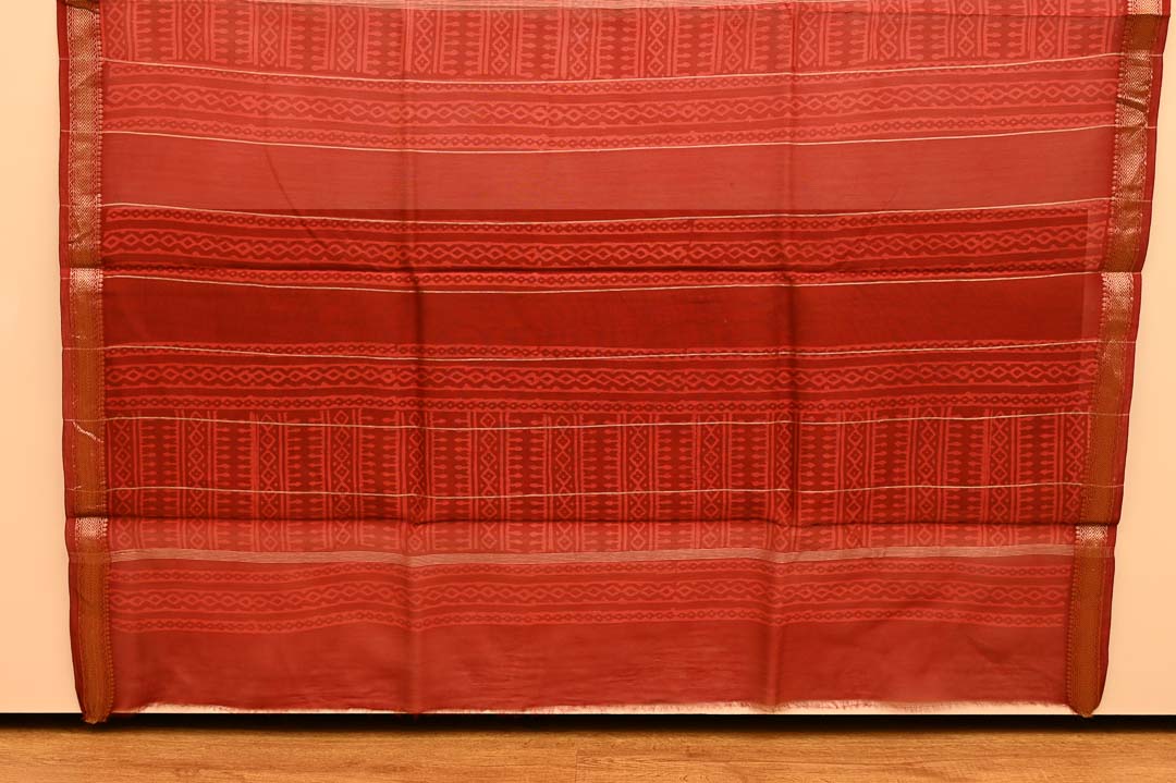 Crimson Red Maheshwari Art Silk Saree-DDA034