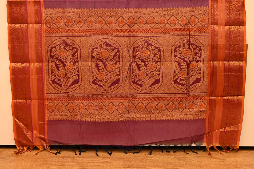Wine Maroon Pure Chettinad Cotton Saree-DDA052