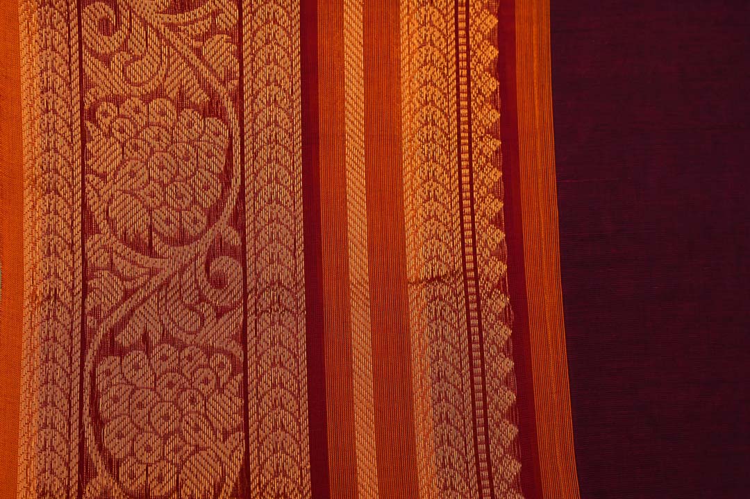 Wine Maroon Pure Chettinad Cotton Saree-DDA052