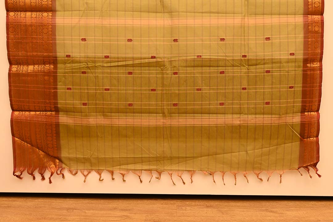 Mustard Green Pure Chettinad Cotton Saree-DDA056