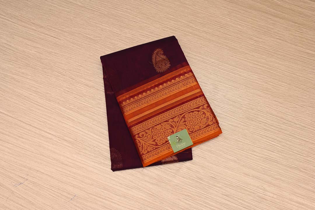 Wine Maroon Pure Chettinad Cotton Saree-DDA052