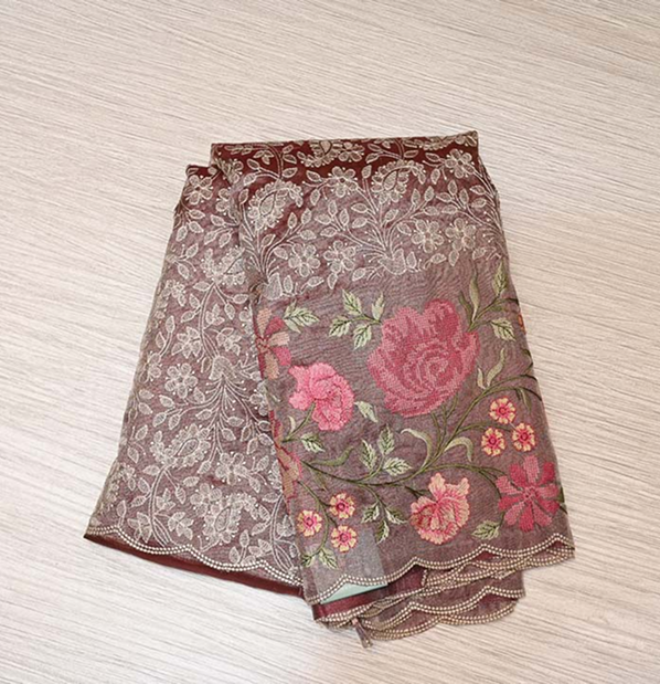 Mocha Brown Floral Fancy Saree