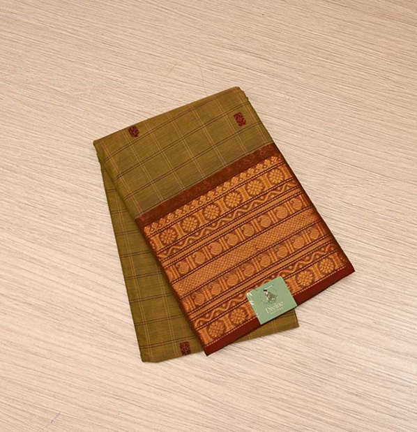 Mustard Green Chettinad Cotton Saree