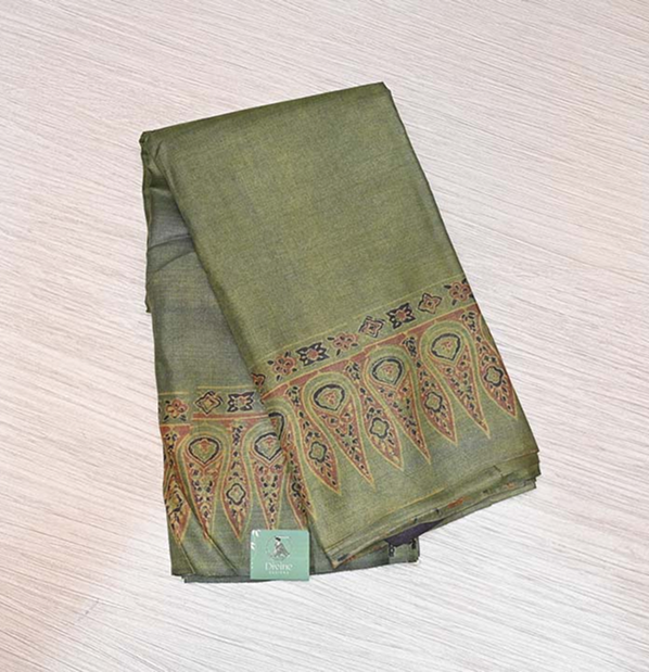 Olive Green Pure Tussar Saree