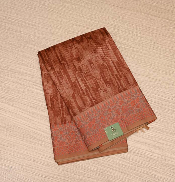 Peach Brown Chanderi Cotton Saree