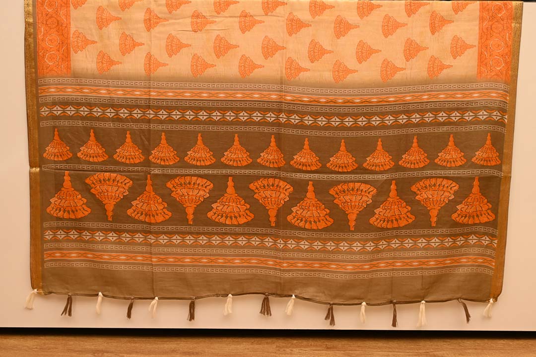 Peach Orange Pure Cotton Saree – DDA024