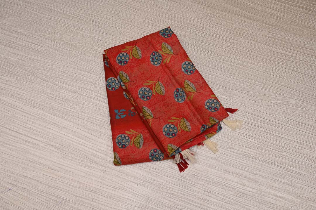 Tomato Red Pure Cotton Saree – DDA025