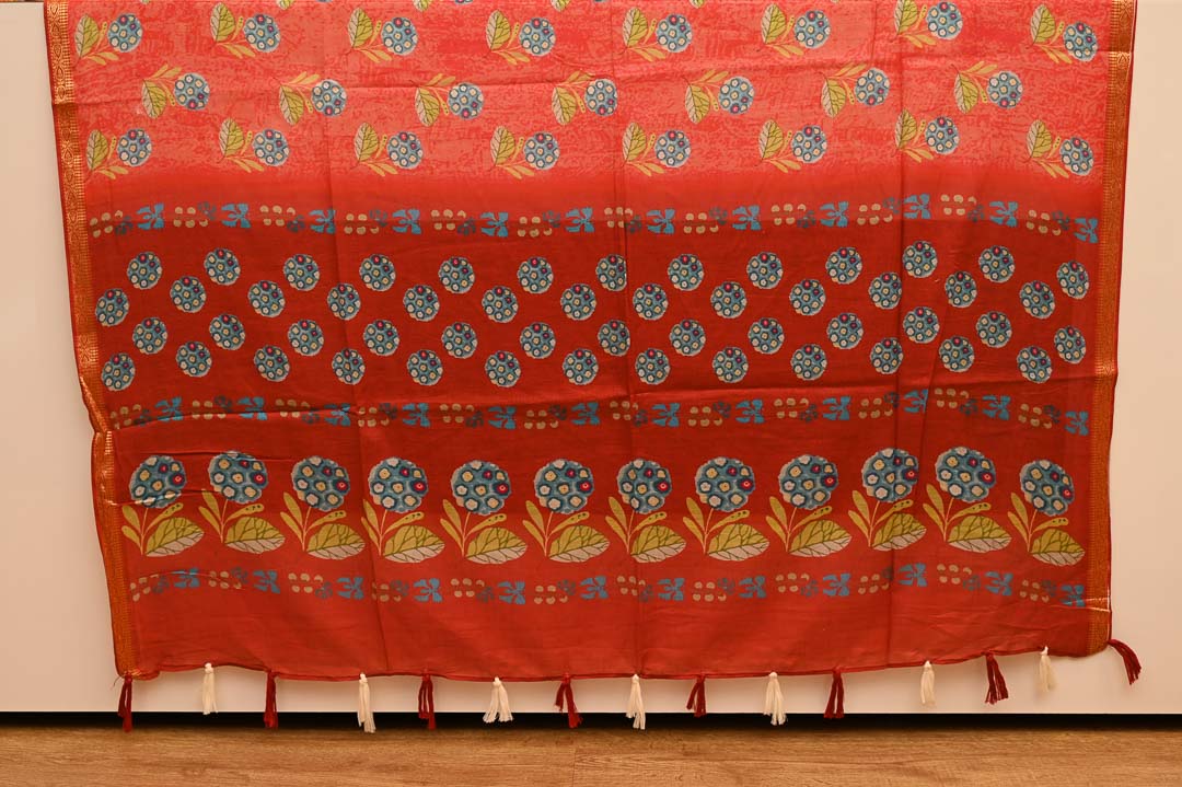 Tomato Red Pure Cotton Saree – DDA025