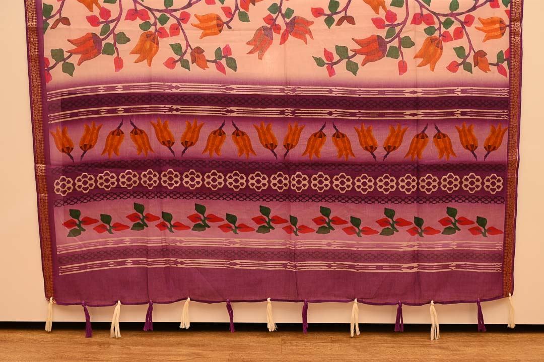 Ivory Floral Pure Cotton Saree – DDA026