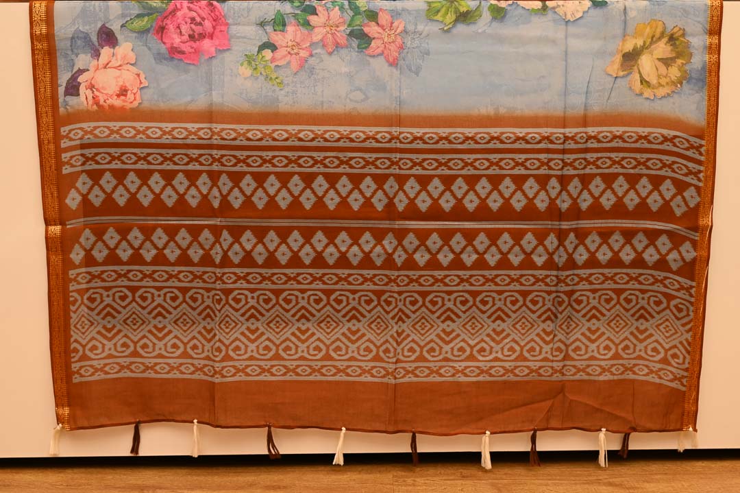 Steel Blue Pure Cotton Saree – DDA028