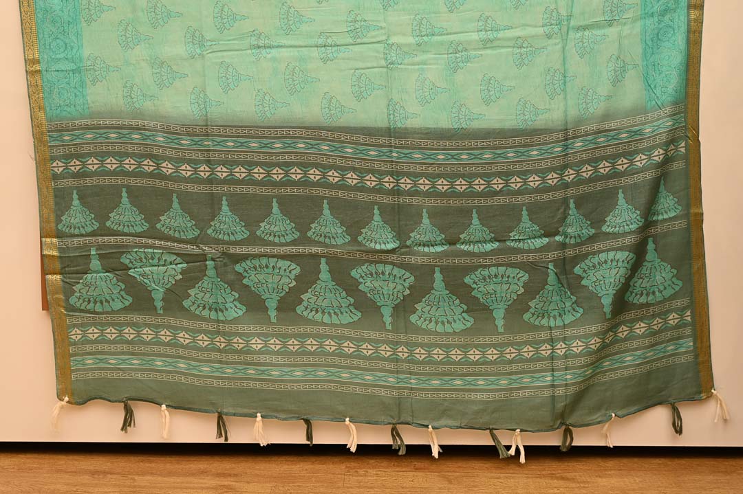 Teal Green Pure Cotton Saree – DDA023