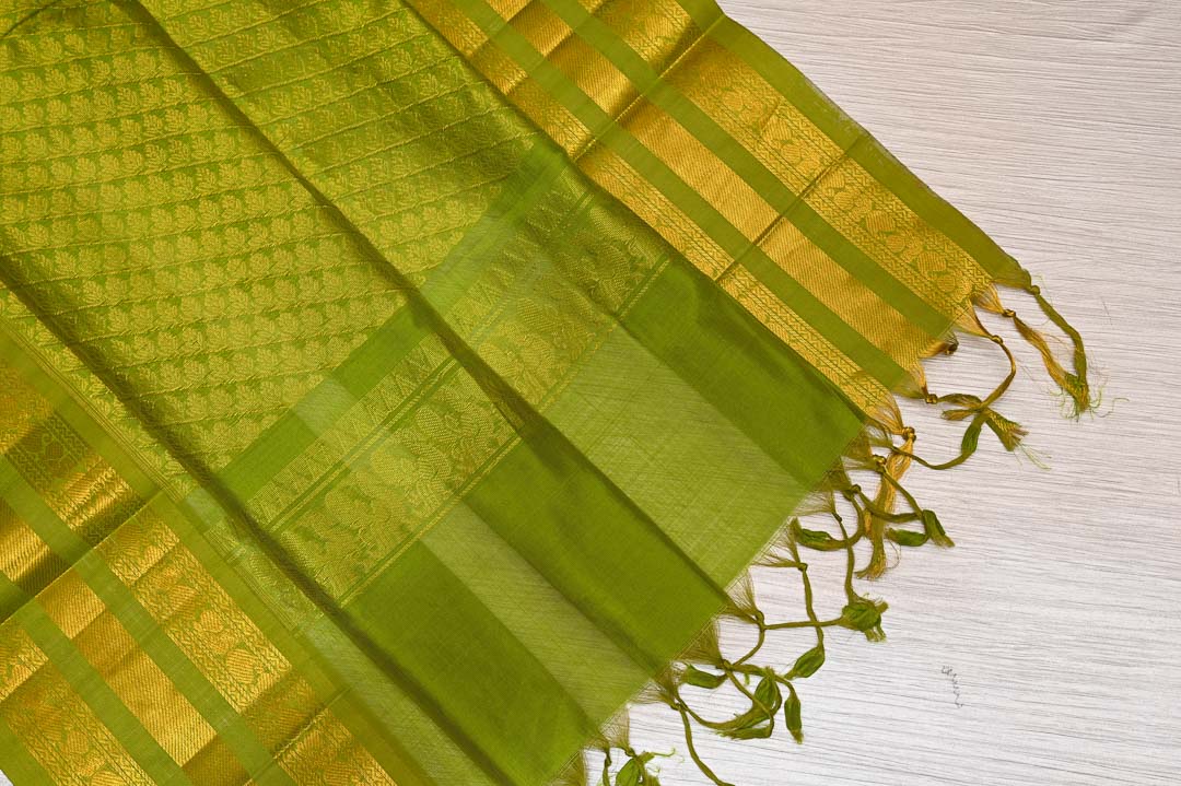 Venpani Kattam with Olive Green Border Pure Silk Cotton Saree – DDA012
