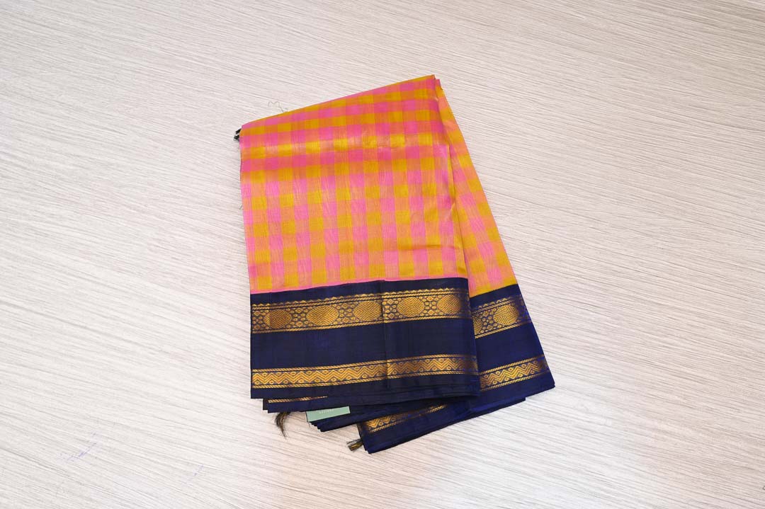 Rosapoo Manjal Kattam with Deep Blue Border Pure Silk Cotton Saree – DDA016