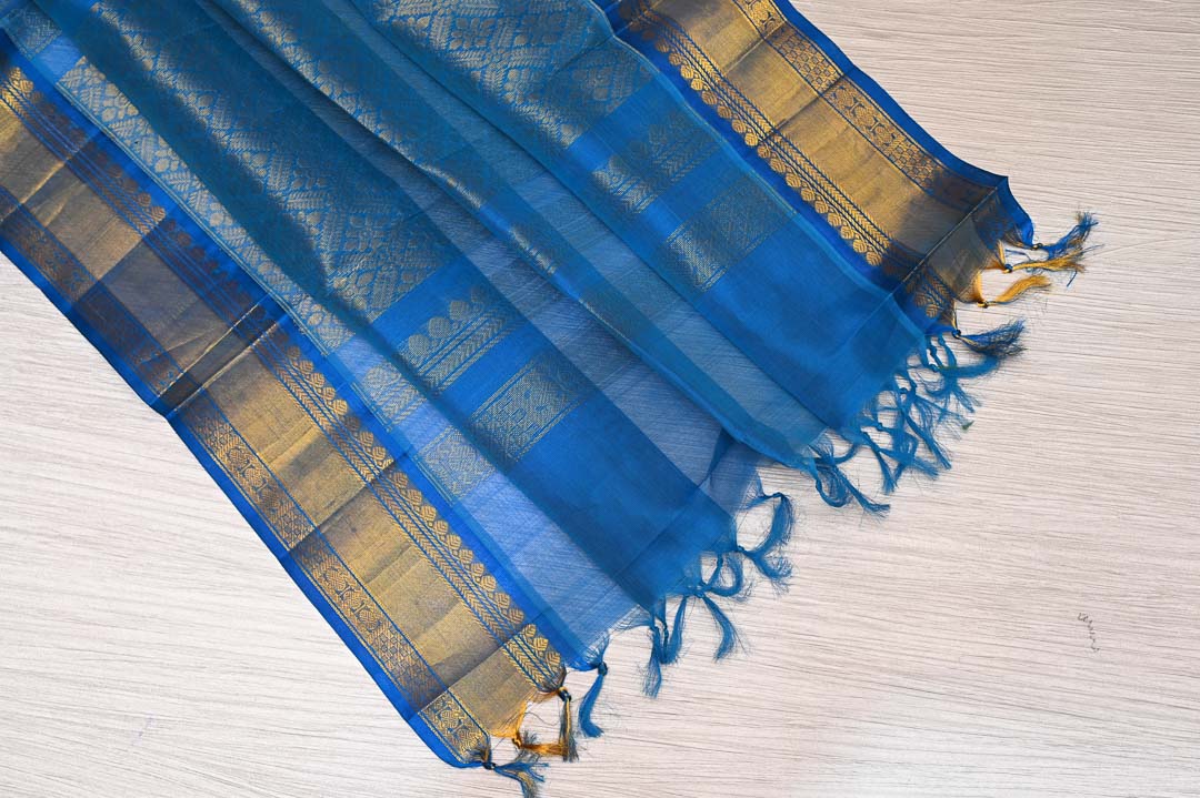 Thiratchai Maroon with Copper Sulphate Blue Border Kanchipuram Silk Saree – DDA015