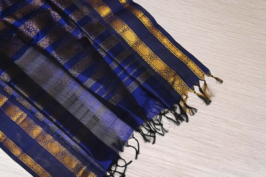 Rosapoo Manjal Kattam with Deep Blue Border Pure Silk Cotton Saree – DDA016