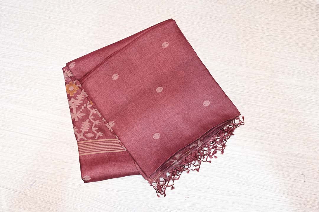 Dusty Rose Pink Pure Tussar Saree – DDA010