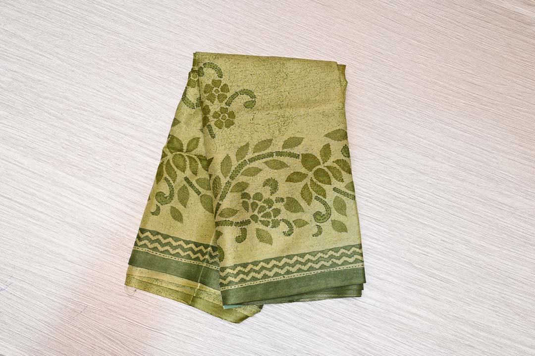 Mehndi Green with Leaf Design Pure Tussar Saree – DDA011