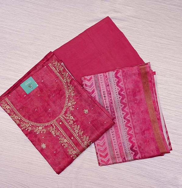 Rani Pink Semi Tissue Tussar Salwar Material
