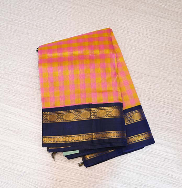 Rosapoo Manjal Kattam Silk Cotton Saree