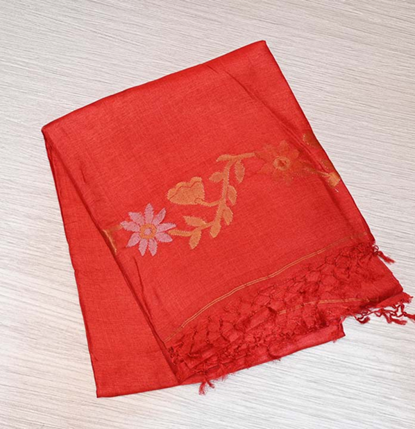 Scarlet Red Pure Tussar Saree