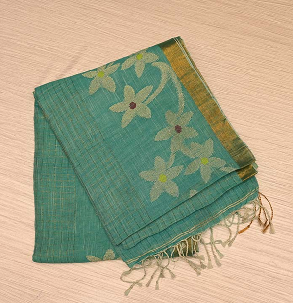 Sea Green Linen Saree