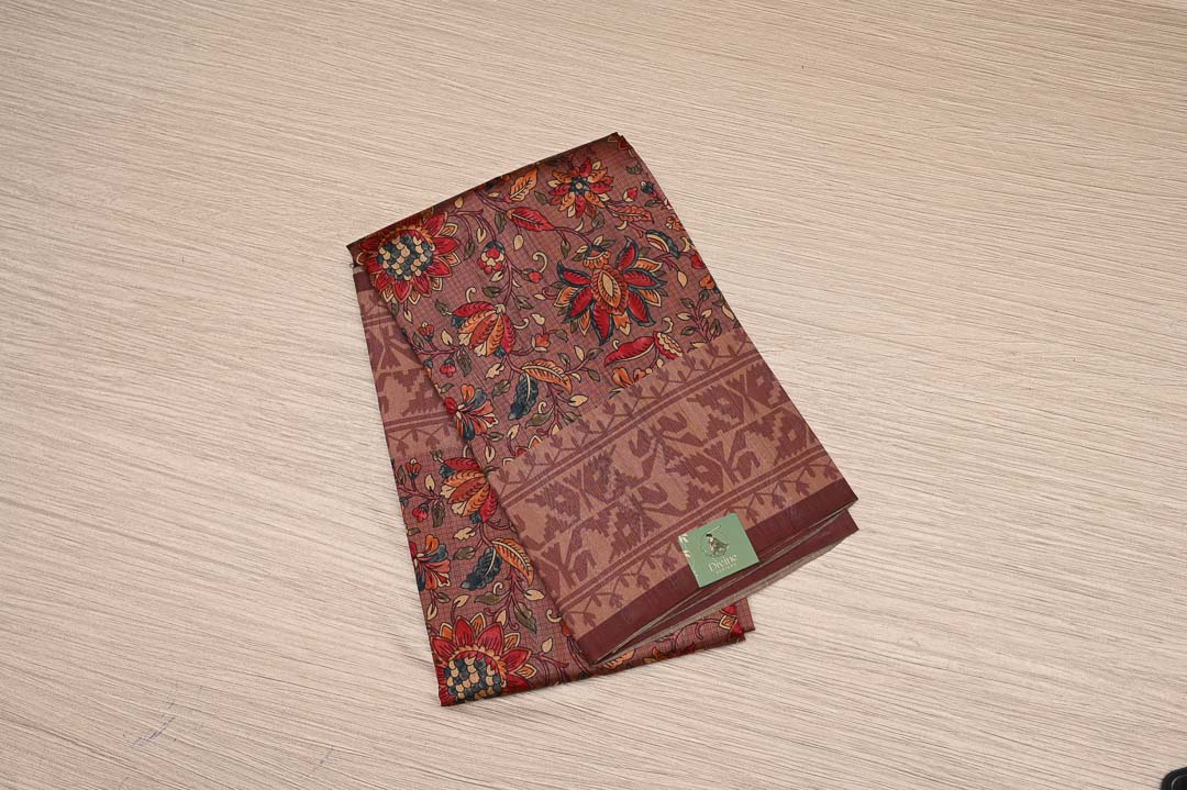 Wine Maroon Semi Tussar Saree-DDA029